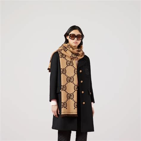 foulard gucci non arriva|GG wool jacquard scarf in beige and brown .